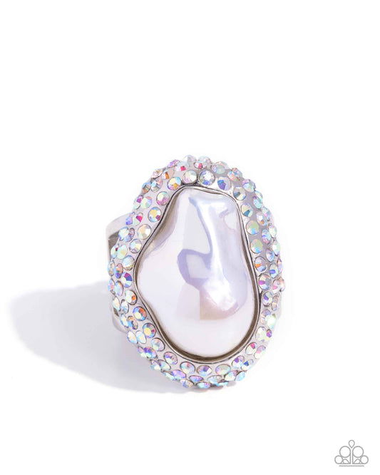 Opulent Ocean - White Iridescent Ring - Empower Me Pink Exclusive - Paparazzi Accessories