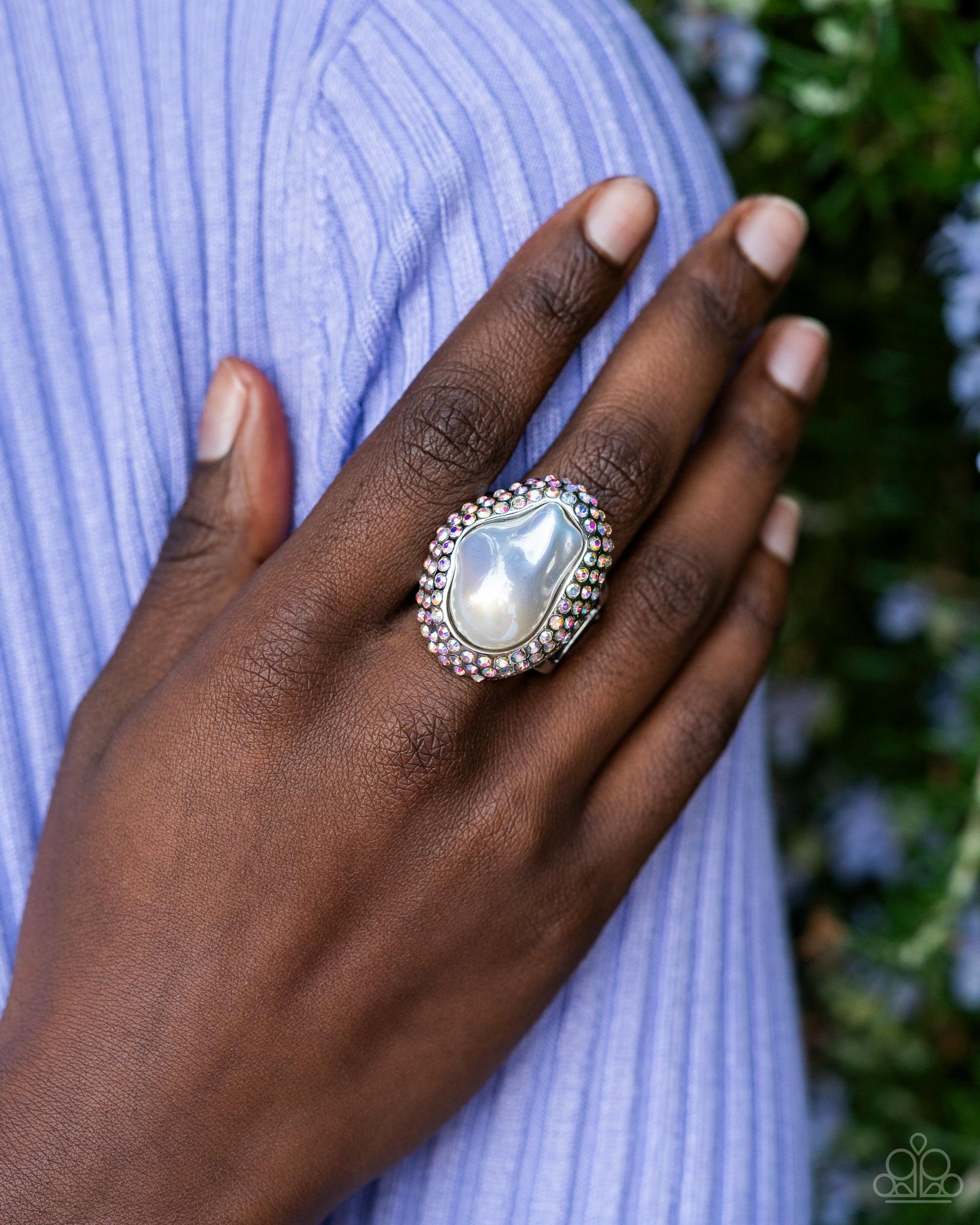 Opulent Ocean - White Iridescent Ring - Empower Me Pink Exclusive - Paparazzi Accessories