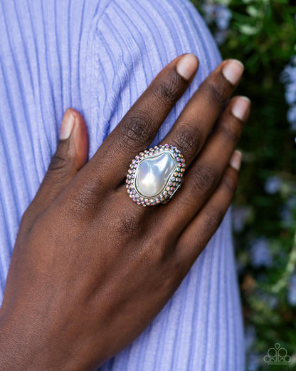 Opulent Ocean - White Iridescent Ring - Empower Me Pink Exclusive - Paparazzi Accessories