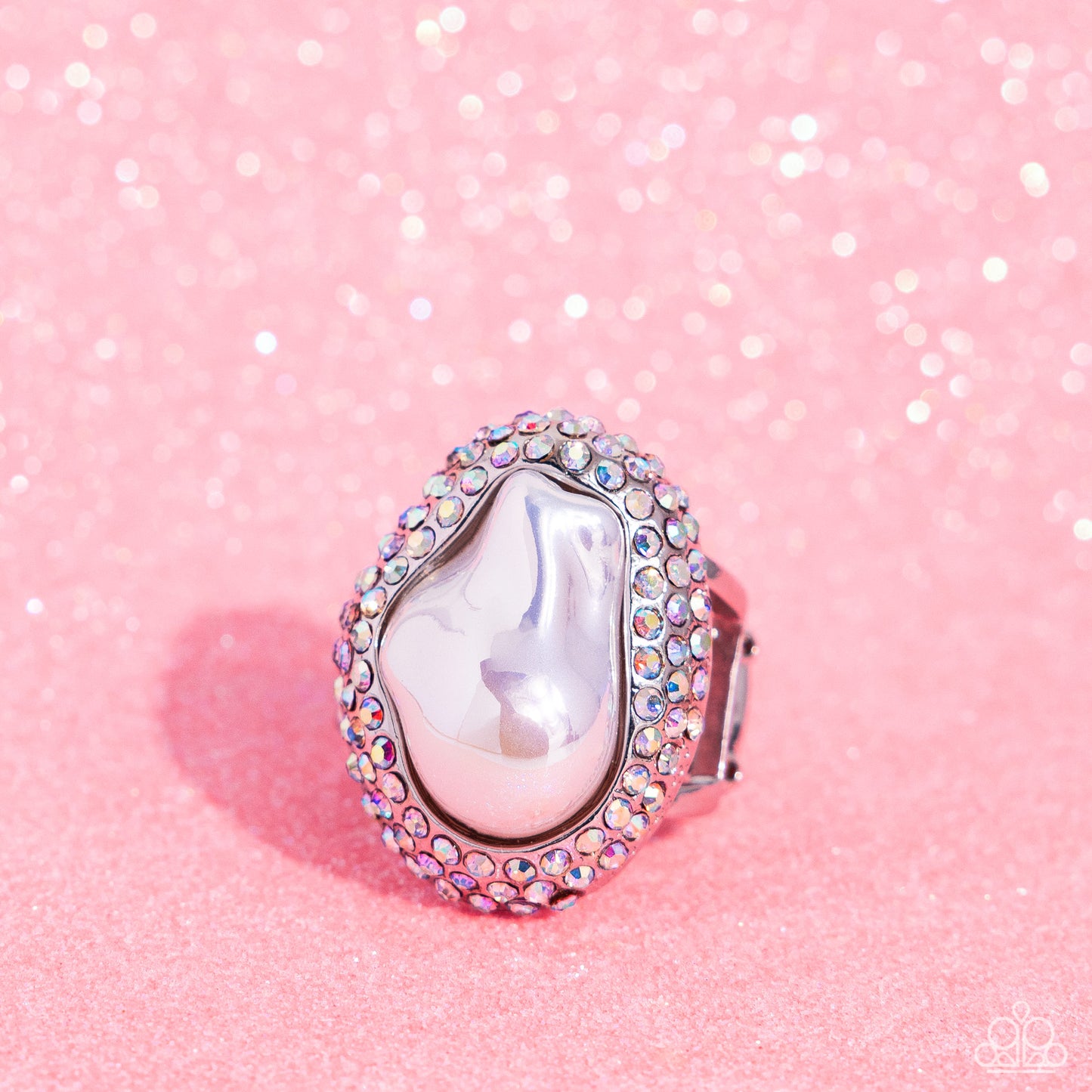 Opulent Ocean - White Iridescent Ring - Empower Me Pink Exclusive - Paparazzi Accessories