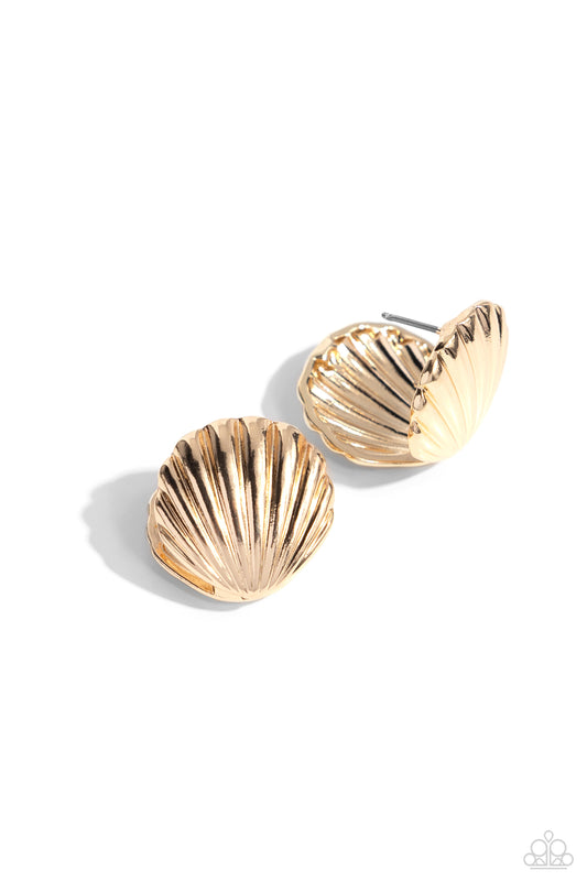 Seashell Surprise - Gold Hinge Hoop Earrings - Paparazzi Accessories