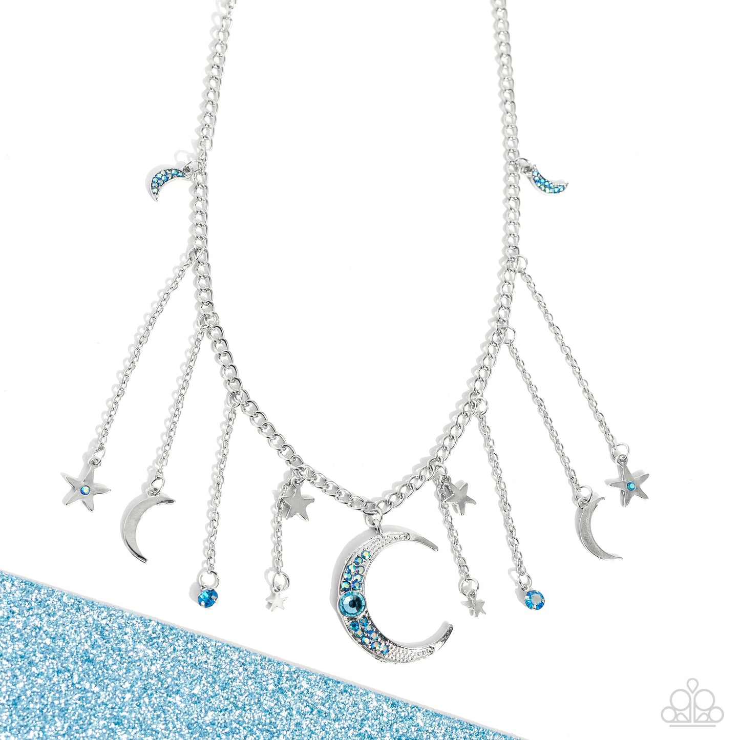 Stellar Selection - Blue Iridescent Moon and Stars Necklace - EMP 2024 Exclusive - Paparazzi Accessories