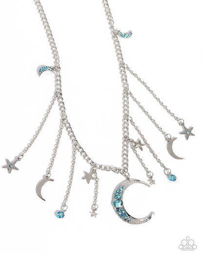 Stellar Selection - Blue Iridescent Moon and Stars Necklace - EMP 2024 Exclusive - Paparazzi Accessories