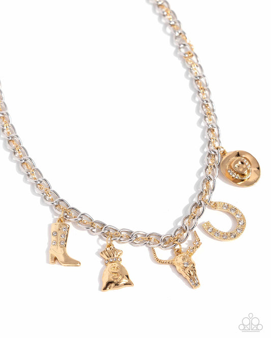 Cowboy Collection - Gold Charm Necklace - Empower Me Pink Exclusive - Paparazzi Accessories