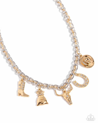 Cowboy Collection - Gold Charm Necklace - Empower Me Pink Exclusive - Paparazzi Accessories