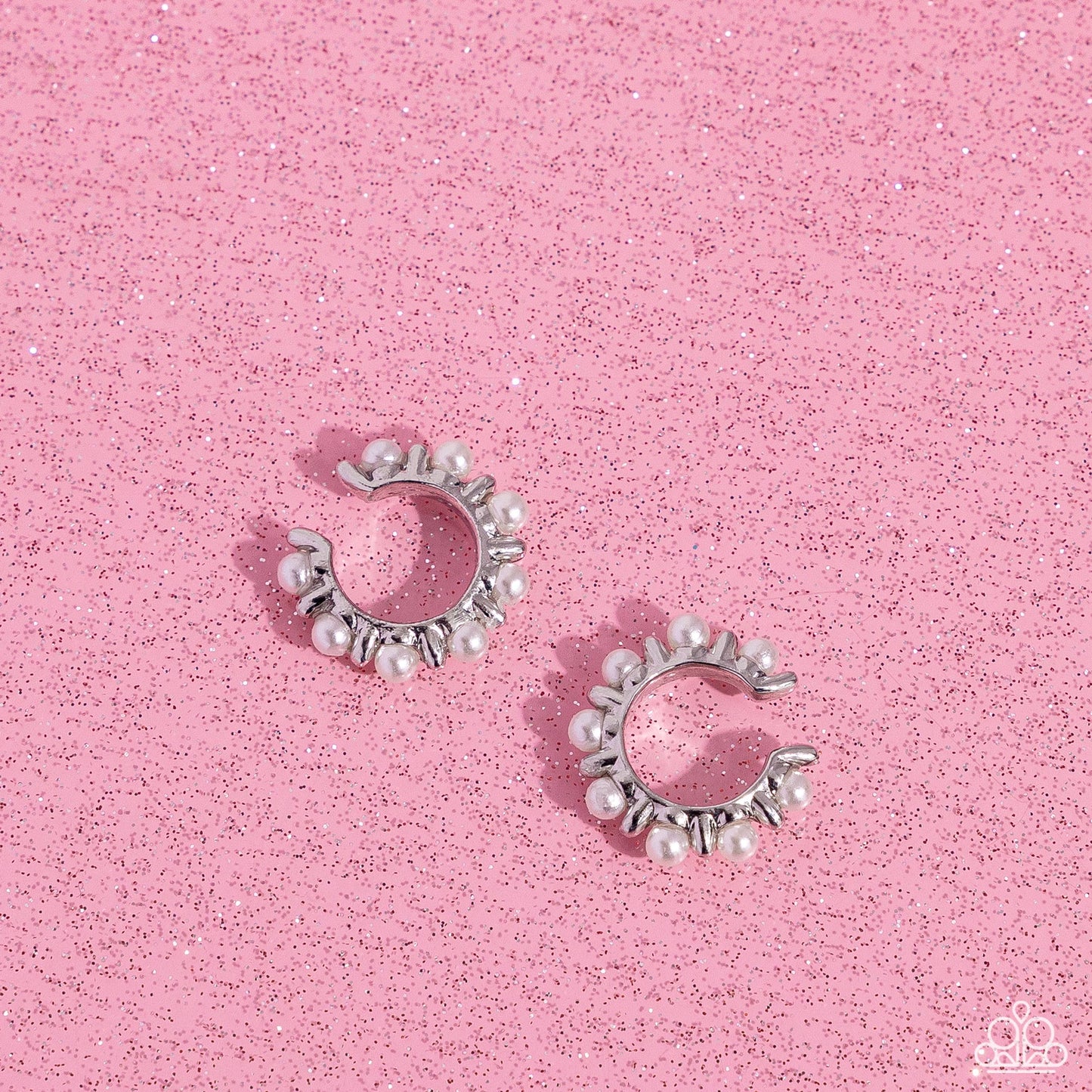 Bubbly Basic - White Pearl Ear Cuff Earrings - Empower Me Pink Exclusive - Paparazzi Accessories
