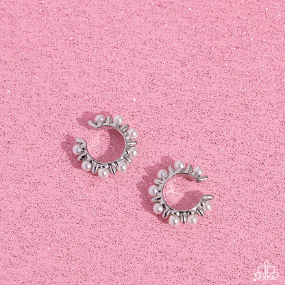 Bubbly Basic - White Pearl Ear Cuff Earrings - Empower Me Pink Exclusive - Paparazzi Accessories
