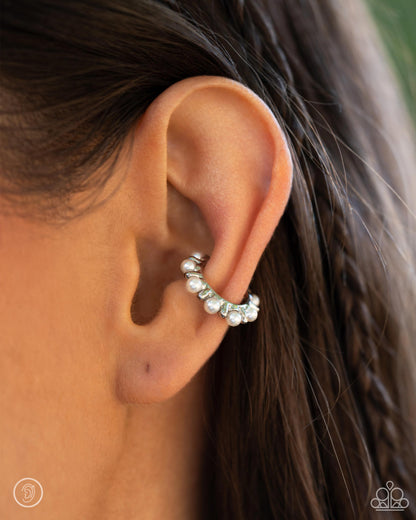 Bubbly Basic - White Pearl Ear Cuff Earrings - Empower Me Pink Exclusive - Paparazzi Accessories