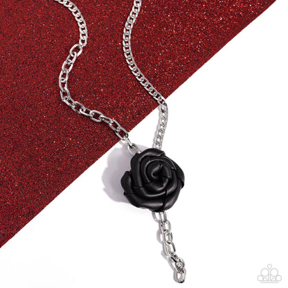 ROSE and Cons - Black Leather Rose Necklace - Empower Me Pink Exclusive - Paparazzi Accessories