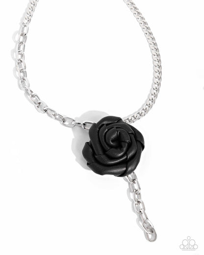 ROSE and Cons - Black Leather Rose Necklace - Empower Me Pink Exclusive - Paparazzi Accessories