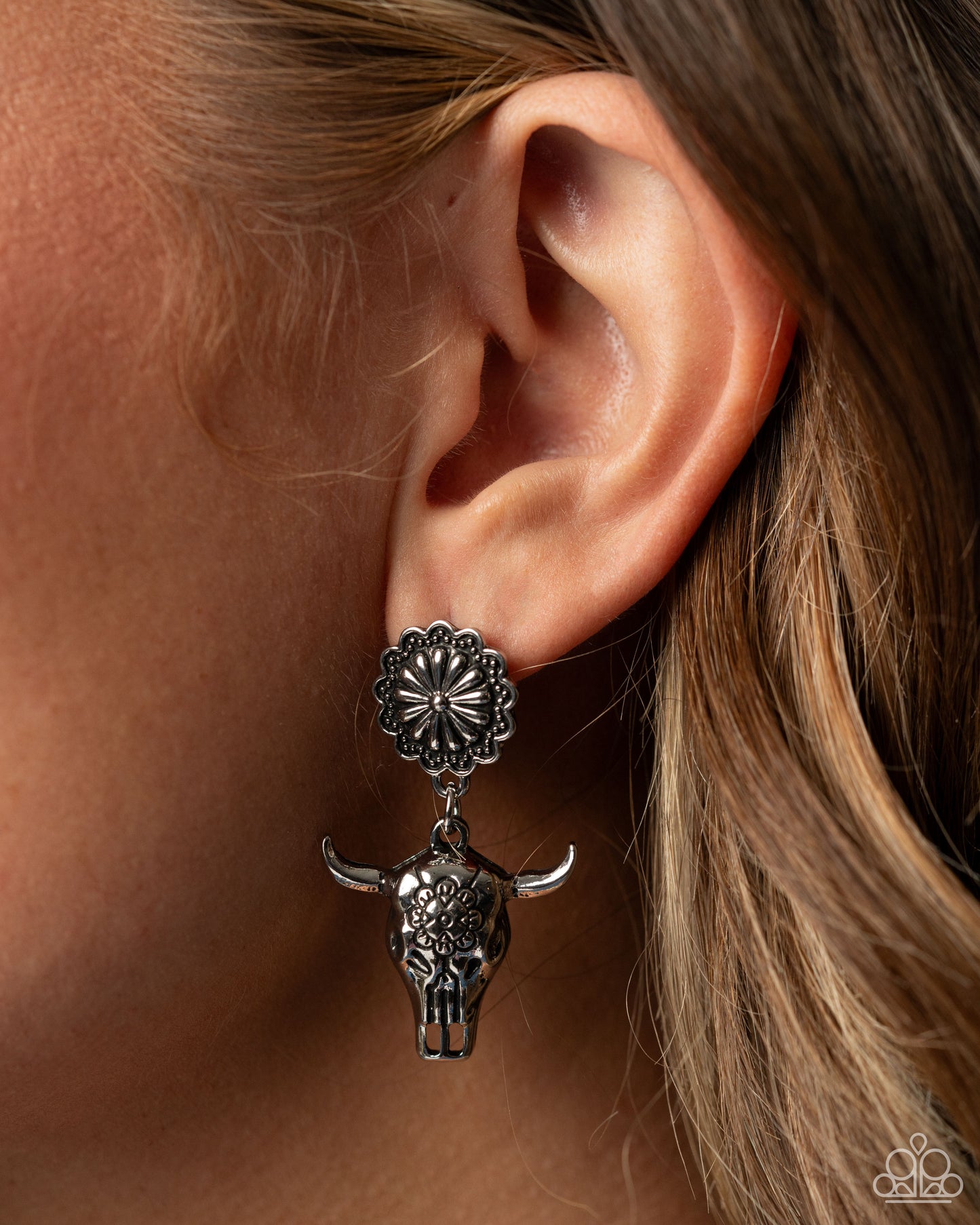 Longhorn Lure - Silver Post Earrings - Paparazzi Accessories