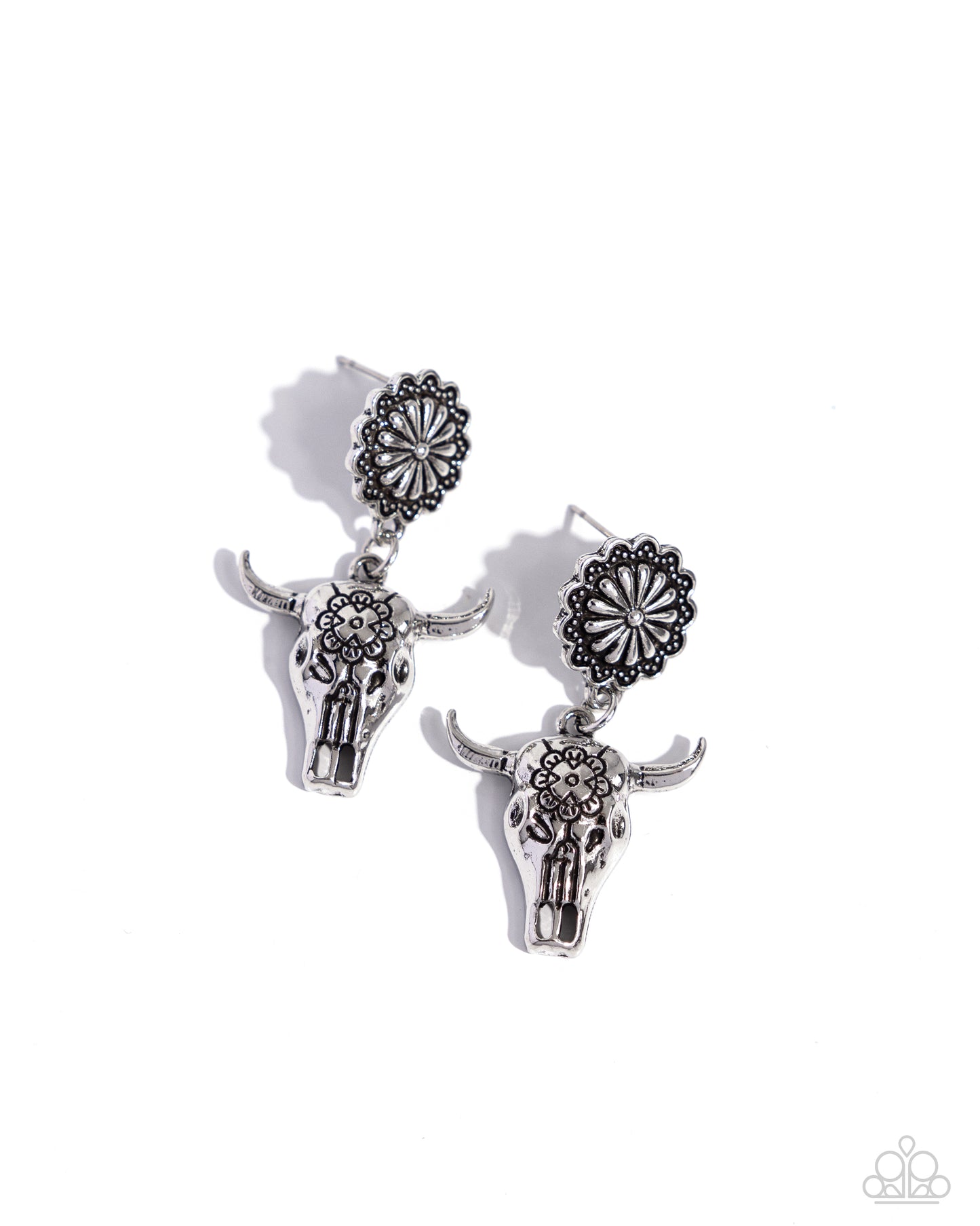 Longhorn Lure - Silver Post Earrings - Paparazzi Accessories