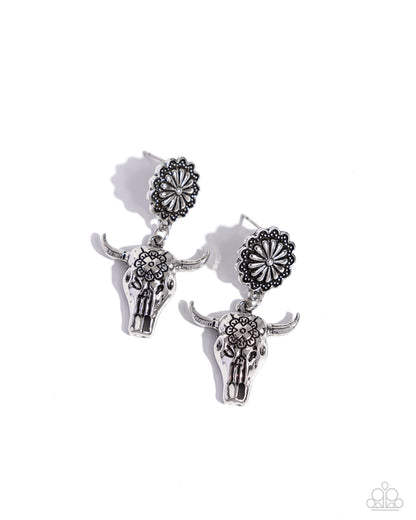 Longhorn Lure - Silver Post Earrings - Paparazzi Accessories