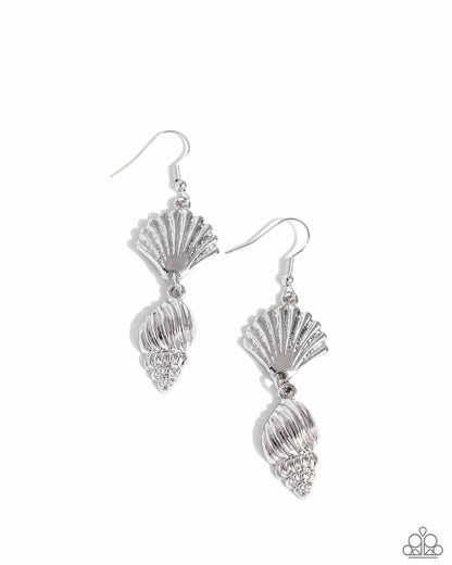 SHELL, I Was In the Area - Silver Fishhook Earrings - Paparazzi Accessories