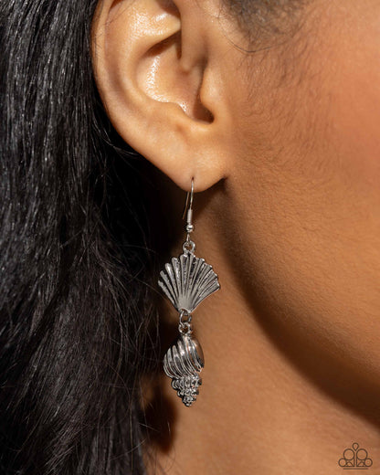 SHELL, I Was In the Area - Silver Fishhook Earrings - Paparazzi Accessories