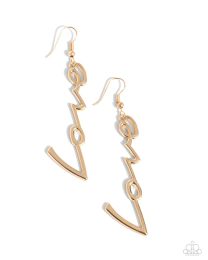 Light-Catching Letters - Gold Fishhook Earrings - Paparazzi Accessories